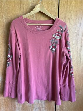 Caite Mauve Floral Embroidered Long-Sleeve Thermal Top